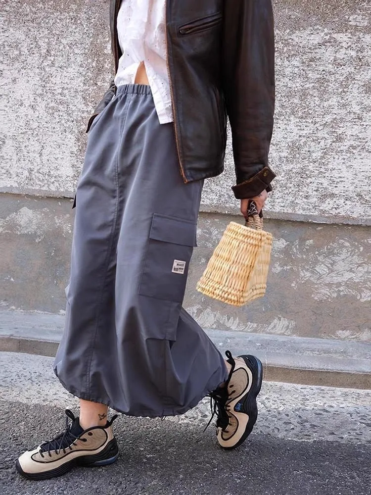 High Waist Elastic Casual Mid-Length Skirt with Pockets Special   ROSE Commute Style Women's Fashion Skirts