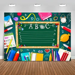 Welcome To Kindergarten Backdrop ABC Letters Blackboard Watercolor Pen Paper Airplane Globe Back To School Themed Party  Banner