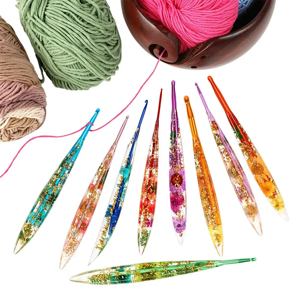 

Новые стильные крючки из цельного алюминия с цветочным узором из эпоксидной смолы подходят для вязания свитеров, шарфов, носков и т. д.