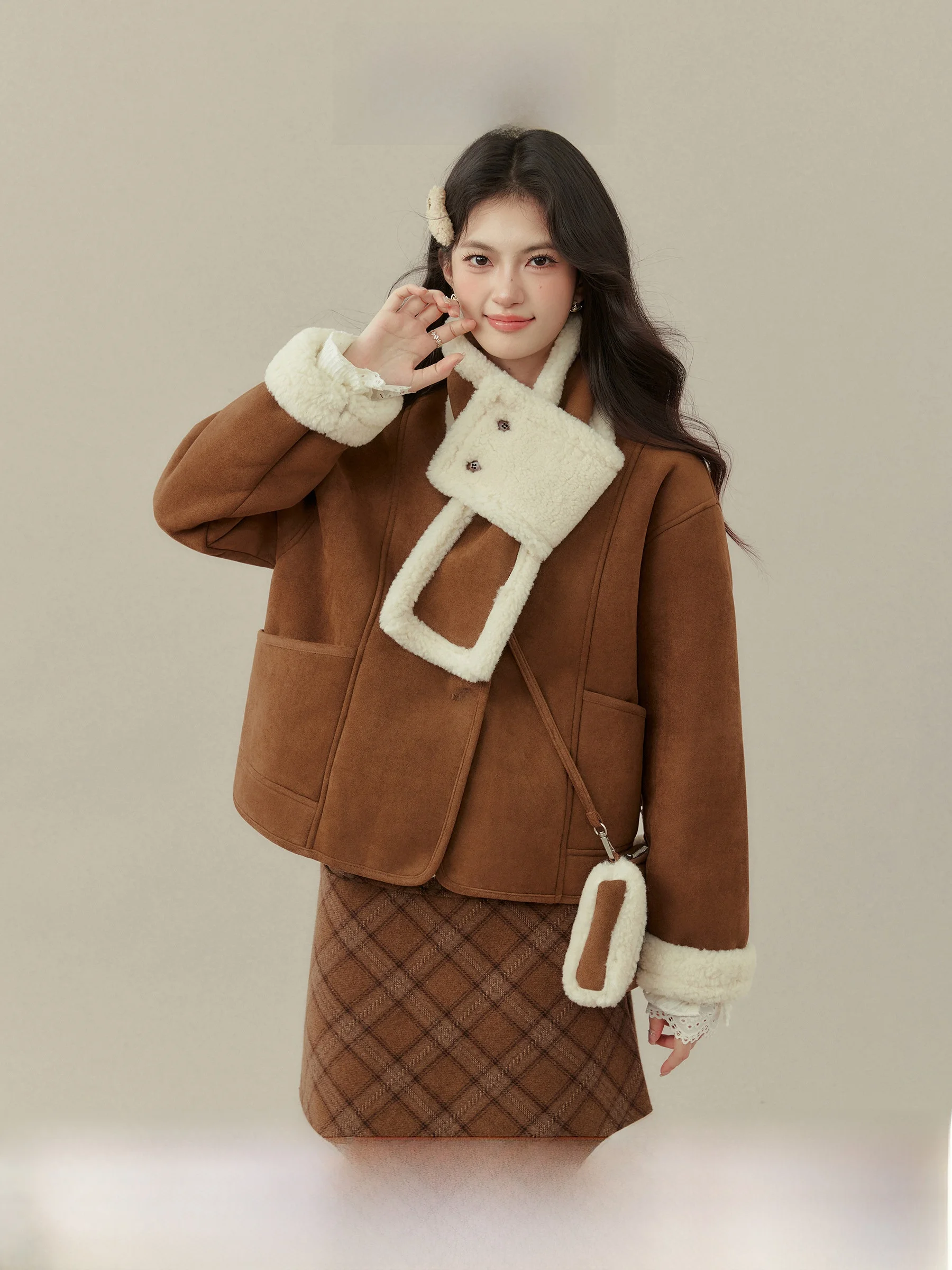 

Ele ort Fur Jaet Women's Thiened Fce Lined Leather And Fur Inteated Oak Sunset Winter Outerwear Coat