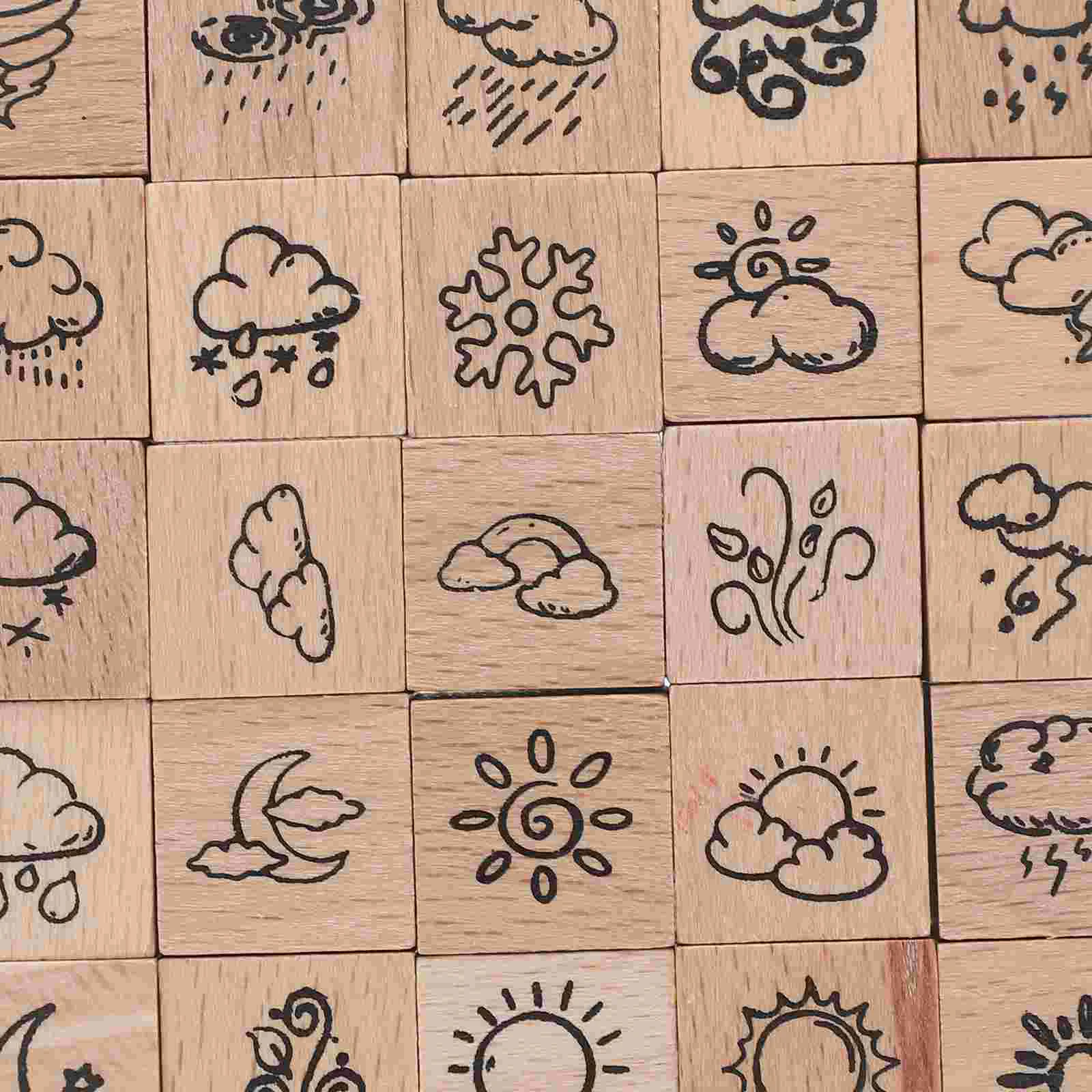 Wooden Stamp Set Small Stamps Crafts Planner Journal Weather for Scrapbooking Scapbook