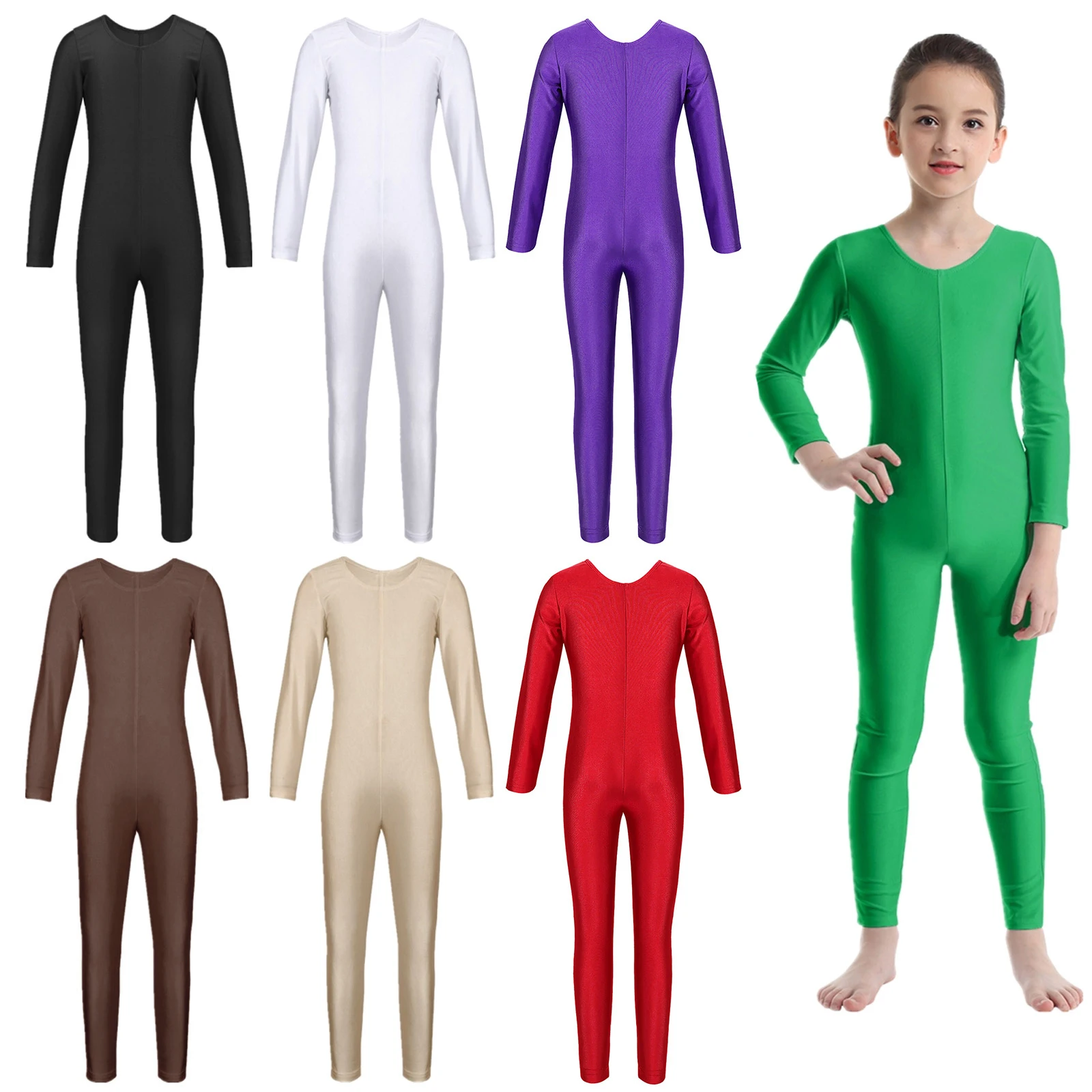 Kids Girls Ballet Dance Figure Skating Costume Jumpsuit Leotard Long Sleeves Yoga Stage Performance Gymnastics Costume Dancewear