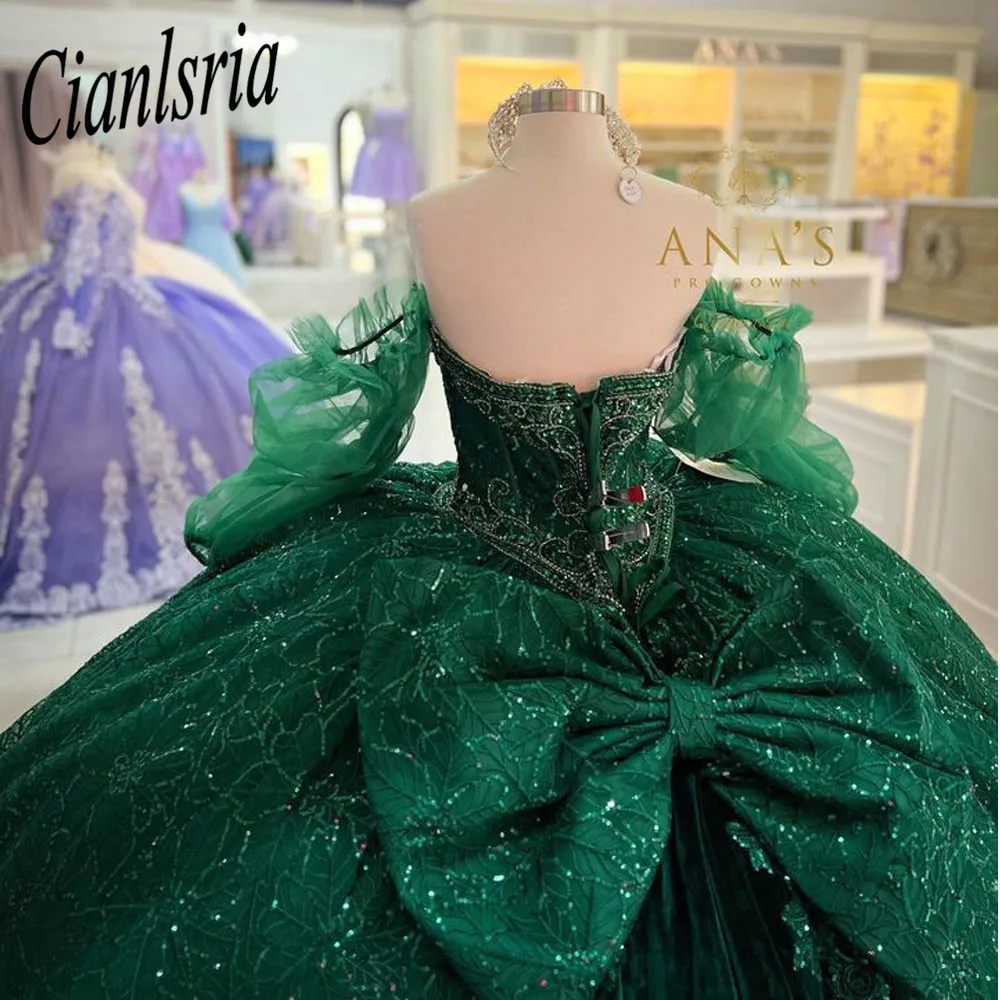 Fora do vestido de baile, vestidos Quinceanera frisados, vestidos de festa com renda, vestido Sweet 16, verde, 15 anos, 2023