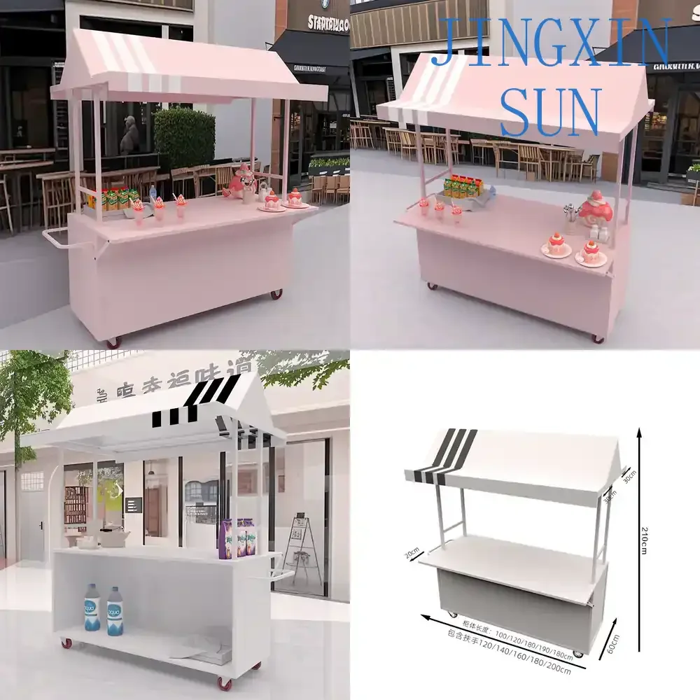 Iron Flower Car Stall for Mobile Market Outdoor Night Market Shopping Mall Promotion Food Trolley Snack Cart Internet