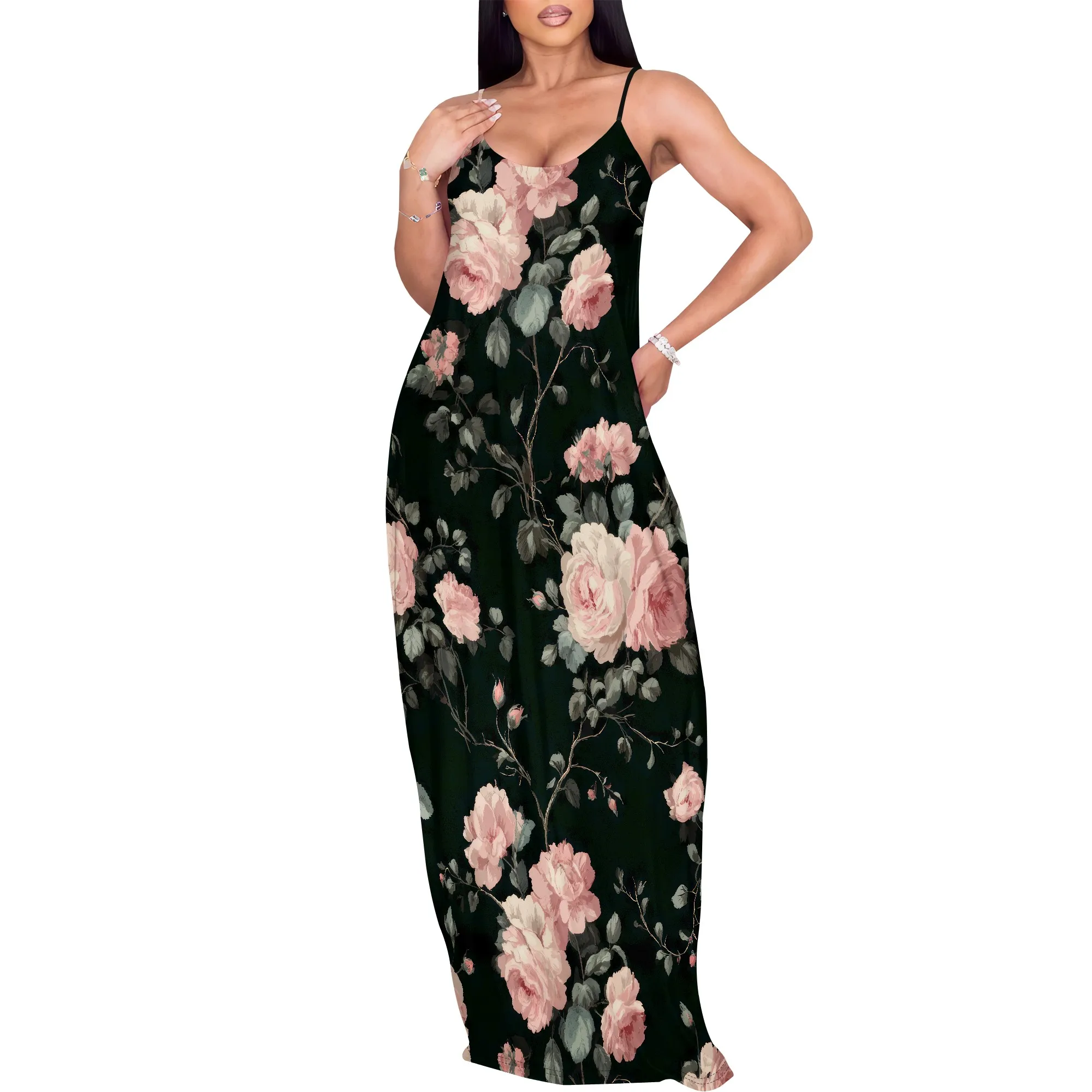 

Women's Plus Size Summer Dresses Spaghetti Print Midi Dresses Long Loose Sundresses