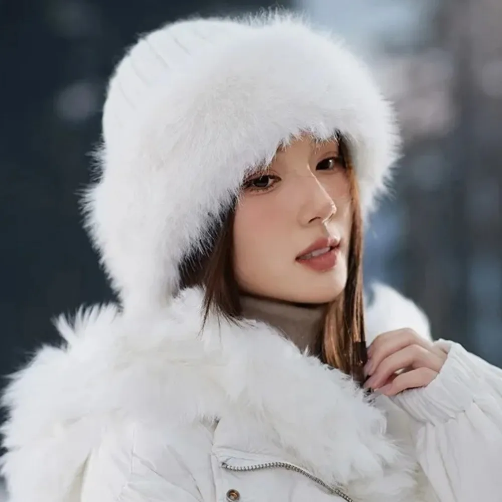 سماكة الشتاء المرأة قبعة الفراء الدافئة دون حافة الباردة واقية الدافئة حماية الأذن قبعات الصياد أدوات الاحترار