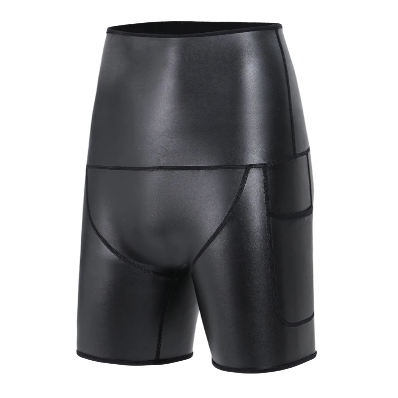 Calça preta de couro de cintura alta masculina, bolso fino, shapers do corpo, cintura trainer calcinha controle, compression fitness shaper, 3pts