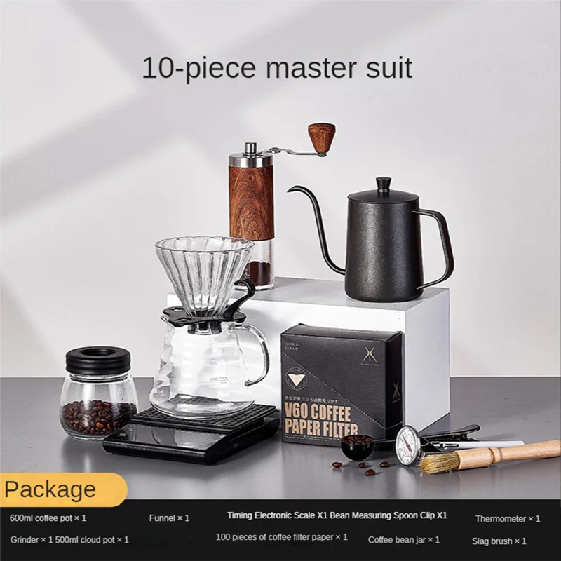 A58E-Coffee Set Coffee Accessories Camping Barista Tool Dripper Filter Coffee Kettle Manual Grinder Portable Gooseneck Kettle