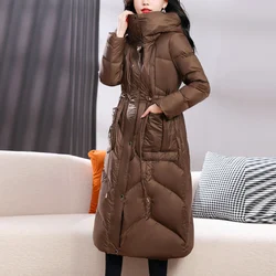 Winter Warm Coat Women's Down Jacket Medium-length Loose Waisted Down Jacket Fashion Temperament Slim Soft Hooded Parker Coat