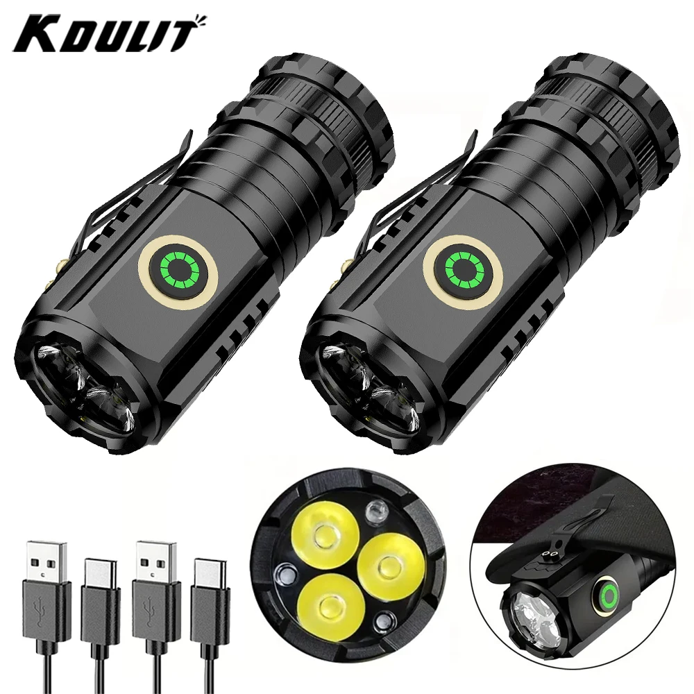 

KDULIT Powerful LED Mini Flashlight Rechargeable EDC Tactical Torch Waterproof Hiking Camping Lantern with Pen Clip Tail Magnet