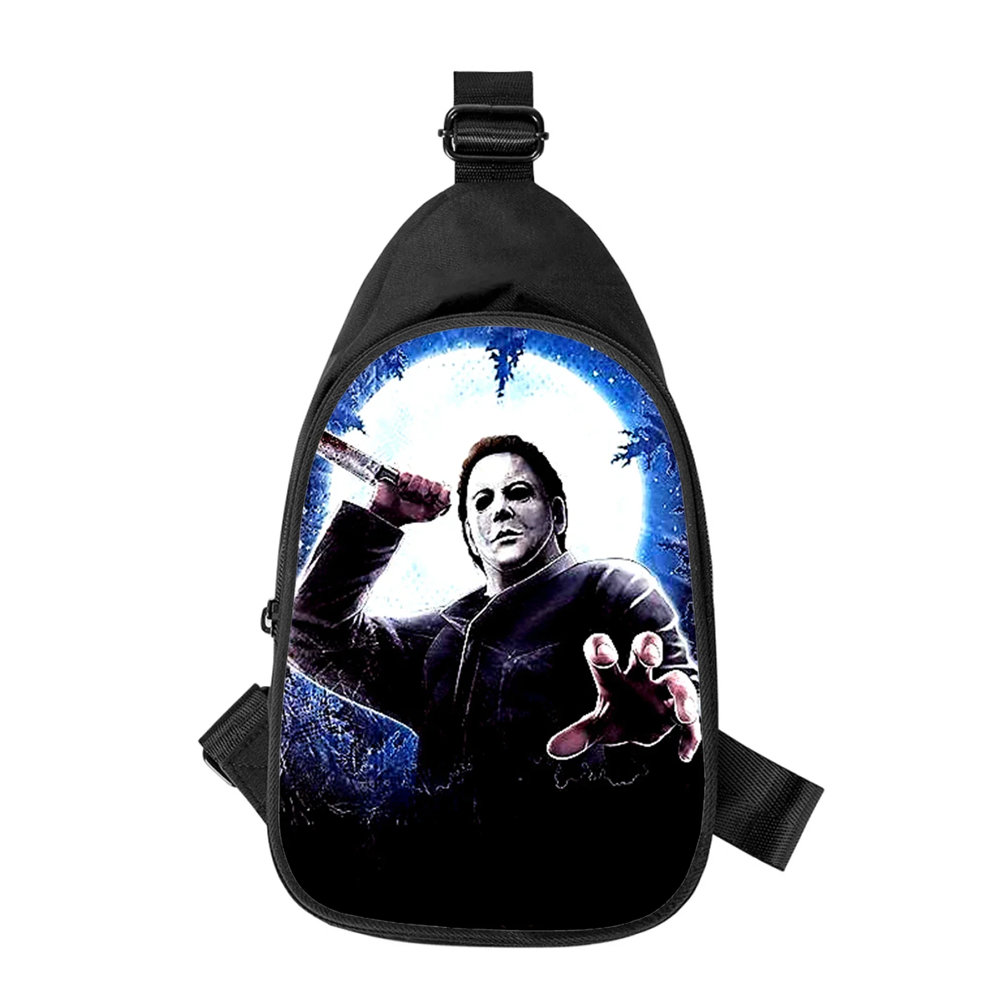 Halloween Michael Myers tas selempang dada pria motif 3D, tas bahu wanita diagonal, tas pinggang sekolah suami pria