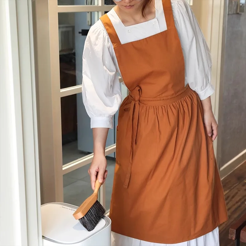 Long Summer Breathable Cotton Kitchen Apron Waterproof Ruffled Beauty Dress Apron Enlarge Pinafore for Baking Cooking Gardening