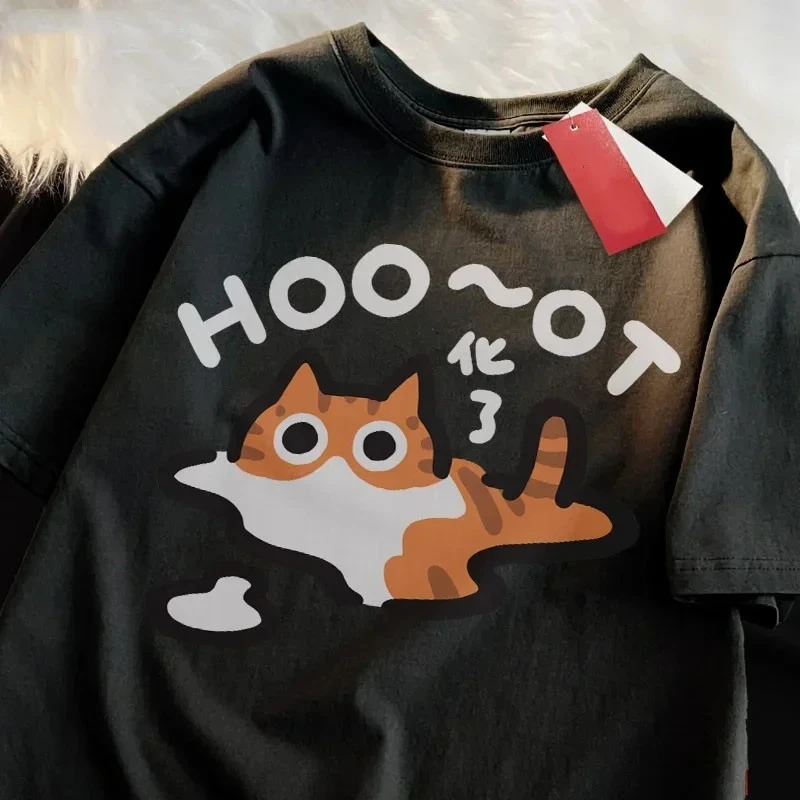 Funny Melting Cat Meme T-Shirt Women Men Cats Are Liquid Summer Casual Short Sleeve Tops