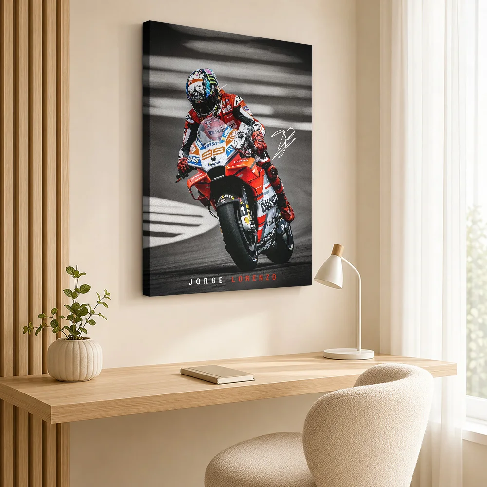 Jorge Lorenzo MotoGP Canvas Poster Modern Motorsport Style Canvas Wall Art With Personalized Photo For Garage Ideal Rider Gift