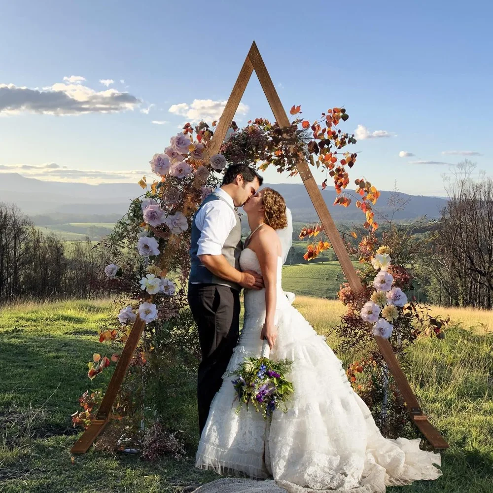 Wooden Triangle Wedding Arch, Natural Wood Backdrop Stand for Garden Parties, Ceremony Rustic Wedding Arch Decorations