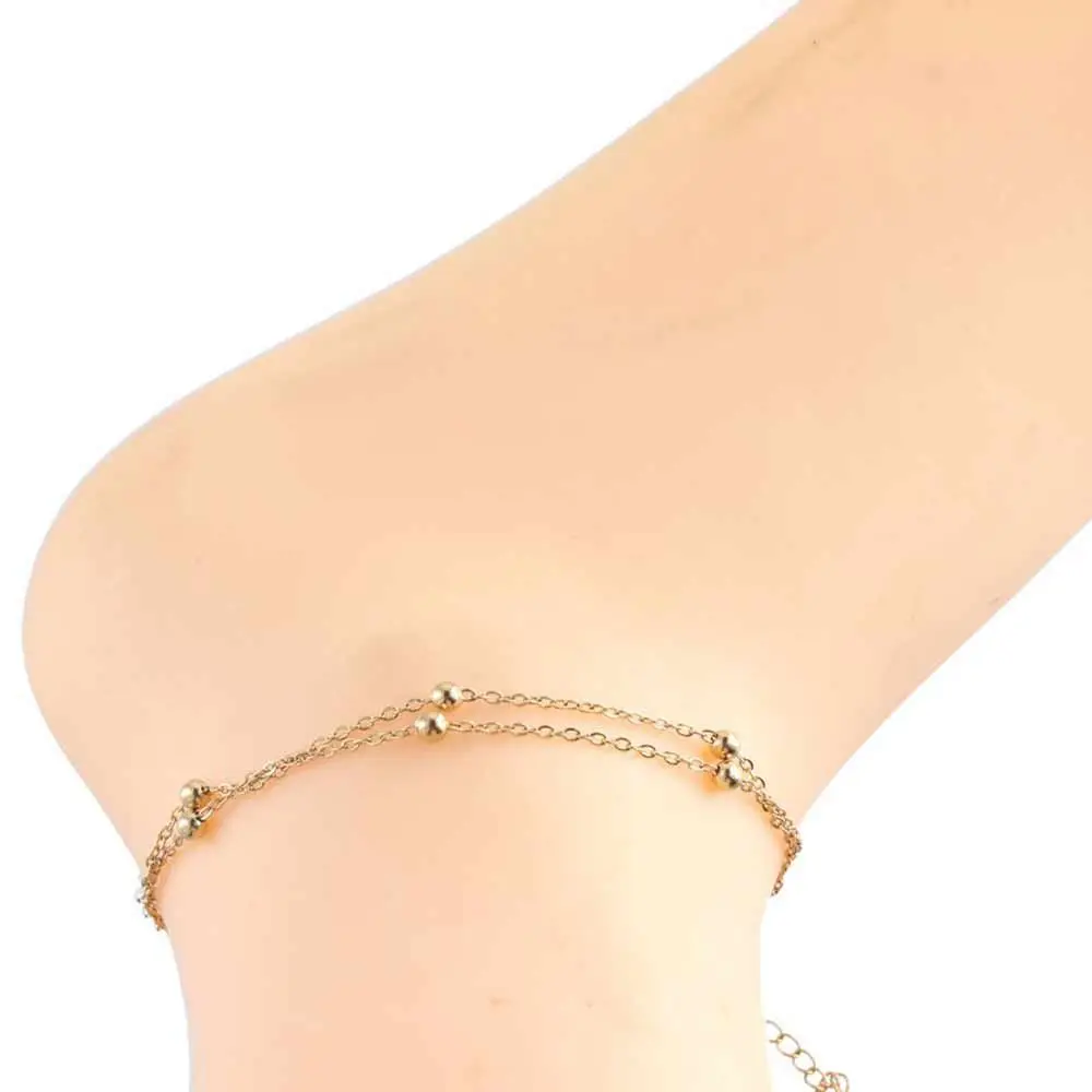 Simple Titanium Steel Double-Layered Trending Anklet Bead Bohemian Adjustable Hypoallergenic Ladies