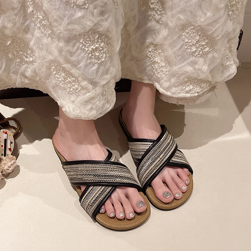 

Летние удобные женские шлепанцы с перекрестными ремешками, плетеные, нескользящие, на мягкой подошве, для повседневной носки, пляжа, отпуска, отдыха