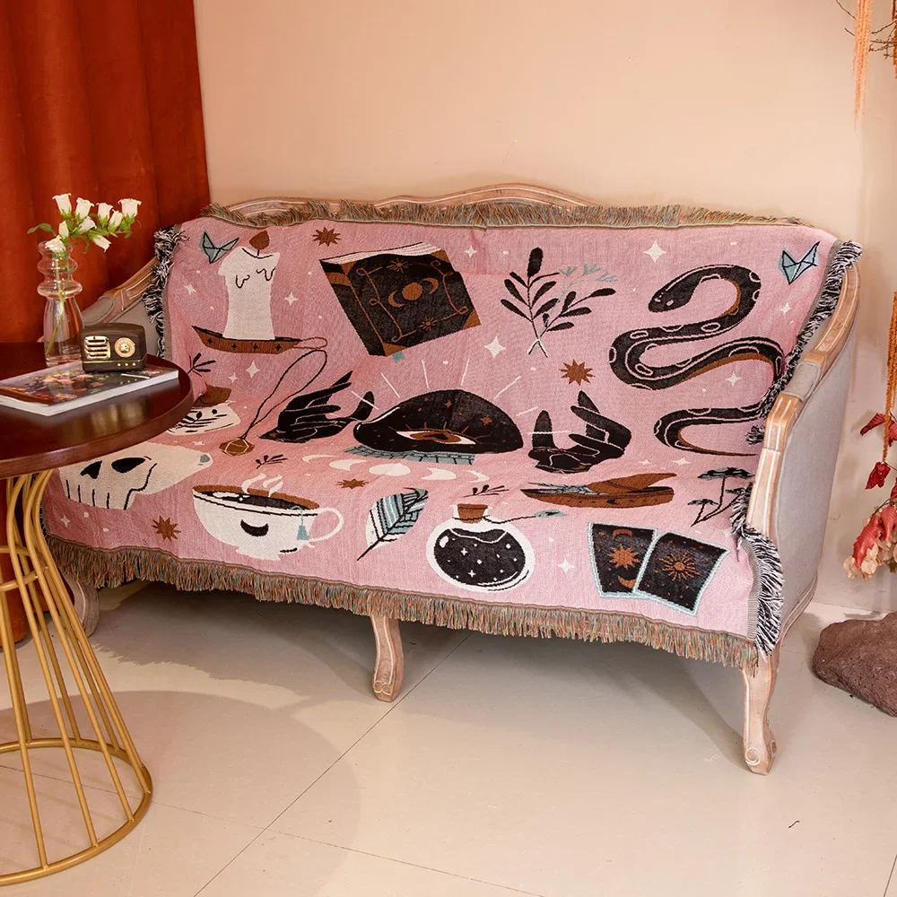 Retro Boho Tarot Cotton Linen Blanket Sofa Towel Knit Thickened Warm Pad Mat Bohemian Throw Travel Bedspread Sofa Cover Blankets