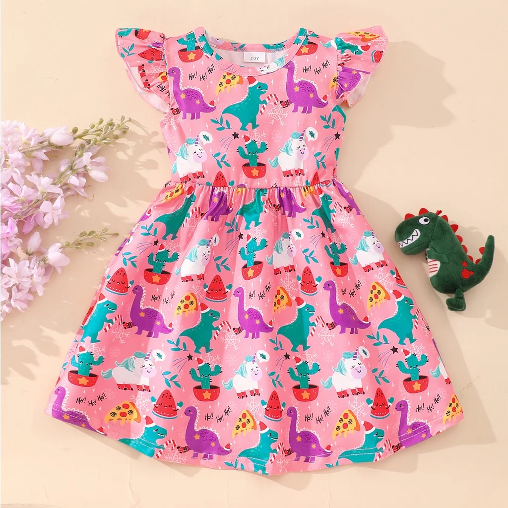 2024 Christmas Dress Kids Girl Clothes Summer Short Sleeve Baby Girls Dresses Christmas Clothing Set 1 2 3 4 5 6 7 8 Years