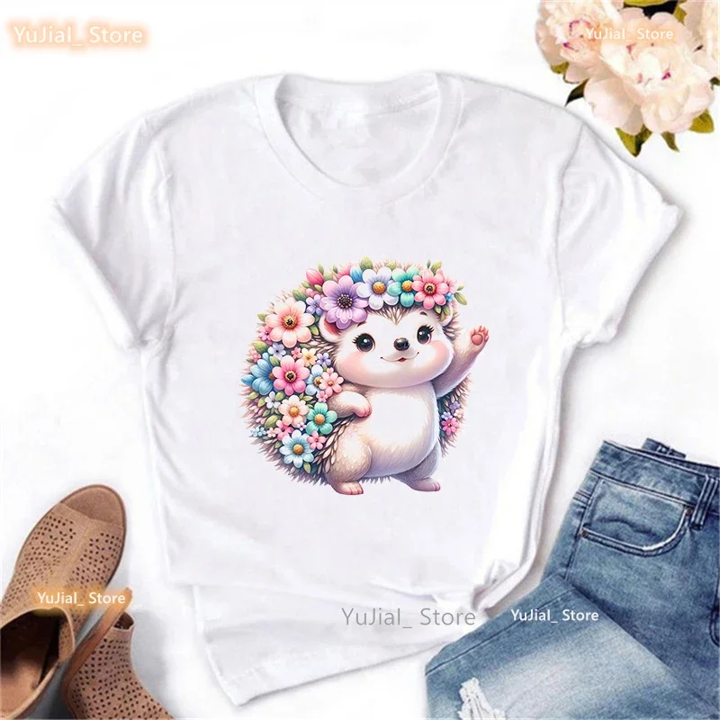 

Kawaii Hedgehog Printed T Shirt Girls Summer Fashion Tops Tee Shirt Femme Funny White Tshirt Women Harajuku Shirt