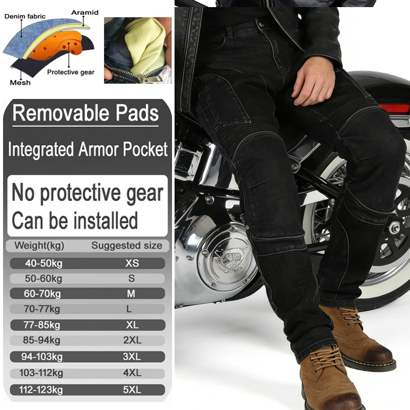 Herren Sommer Komplett Blaue Kevlar Motorrad-Jeans Abriebfest Winddicht Dirt Bike Fahrhose Langlebige Schutzausrüstung 032