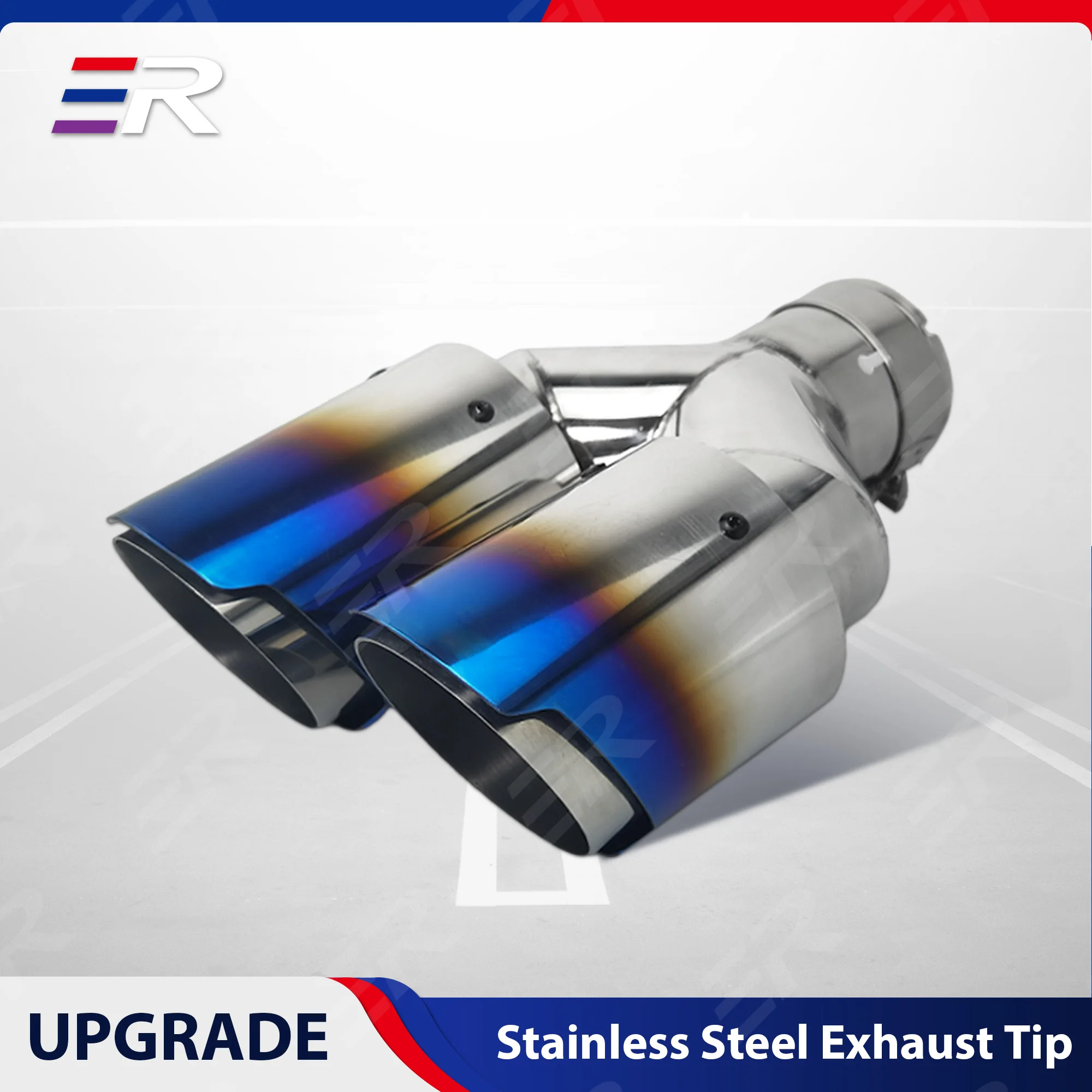

ER Universal Stainless Steel Car Accessories Exhaust Tip Dual Outlet for Car Decoration tail pipes modification Blue Stainless