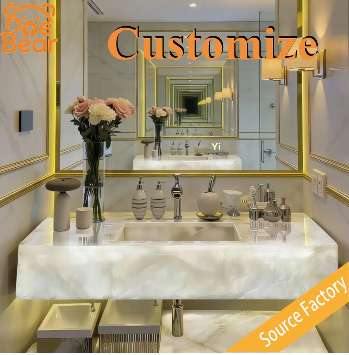 

White Marble Vessel Sink Polished Solid Stone Countertop Wash Basin Elegant Rectangular Sink for Bathroom Vanity Decor