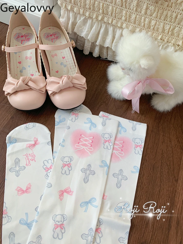 Roji original Lolita socks women's summer and autumn beauty velvet printed knee socks Lolita Japanese sweet versatile stockings