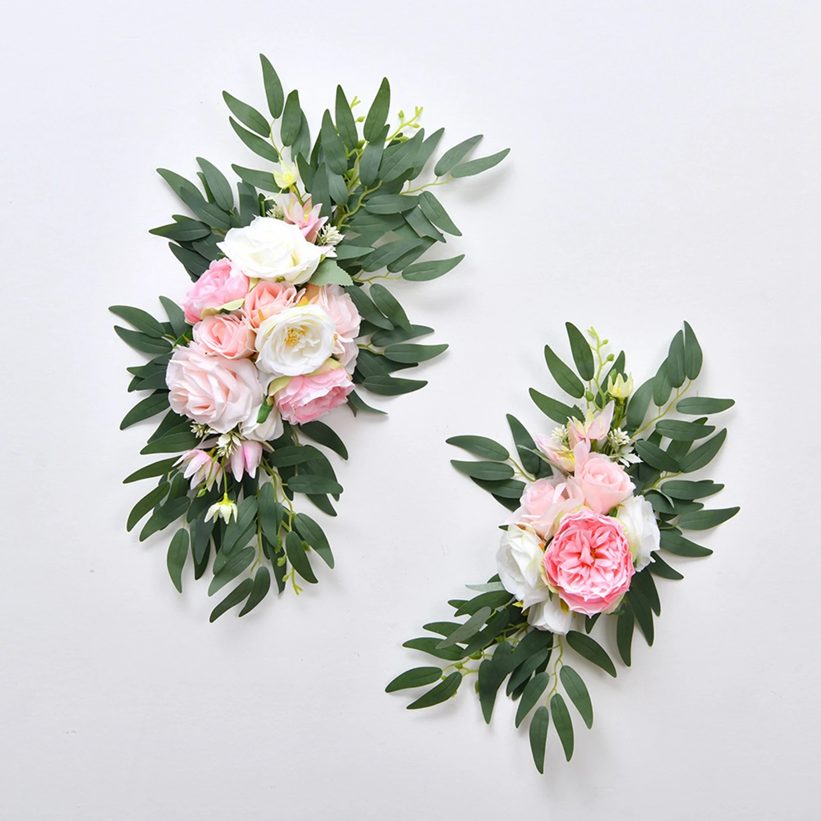 2Pcs Artificial Wedding Arch Flowers Kit Wedding Flowers Garlands Silk Floral Swag Welcome Sign for Ceremony Party Reception