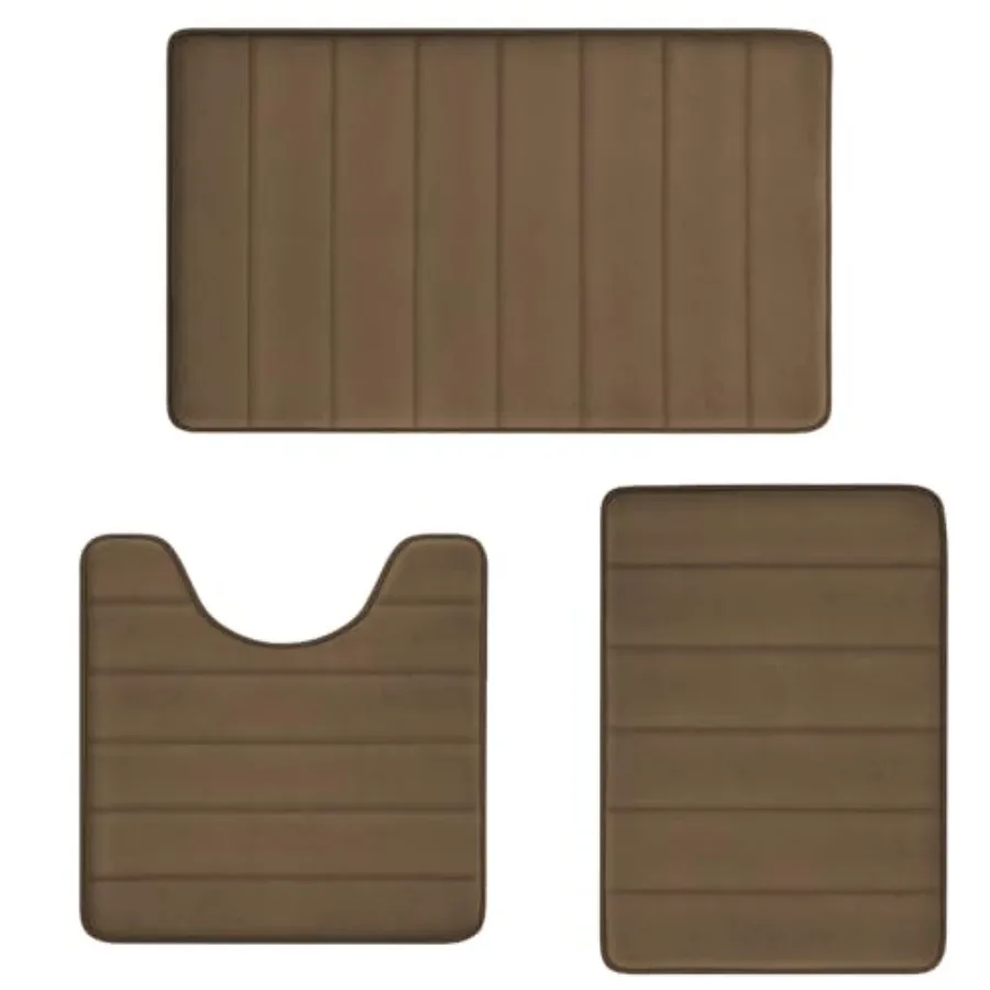 

Brown Bathroom Rugs Memory Foam Bath Mat Set 3 Piece Non-Slip Bath Rugs Absorbent Shaggy Rugs Machine Wash Perfect Plush Bathro