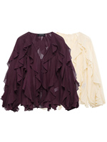 TRAF Women Elegant Full Sleeve Blouse New Spring 2025 Lady Commuting Office Blouse Tops Fashion Burgundy Layer Ruffles Shirts