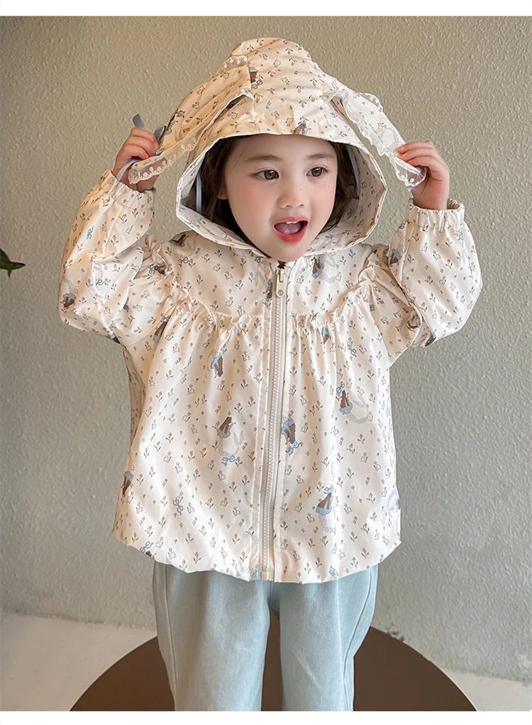 

2-7T spring autumn children kids girls fashion cute full sleeve hooded coat