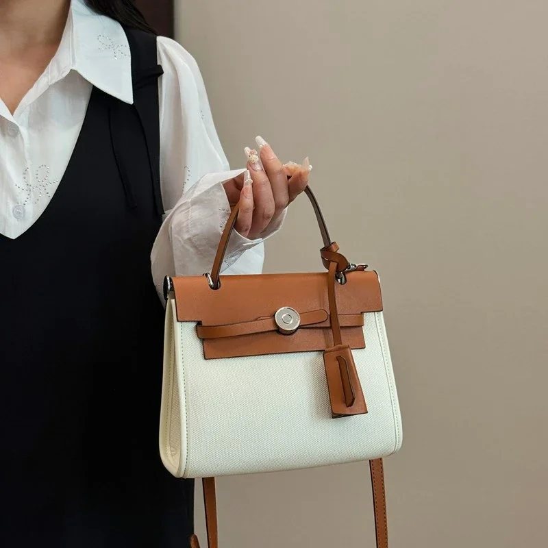 

Luxury Square Satchel Bag For Women Textured Leather Crossbody High-End Vintage Minimalist Designer Paris Fashion