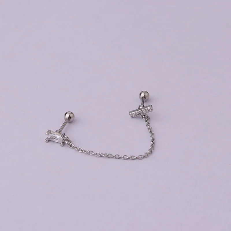 2Pcs 20G 0.8mm Stainless Steel Flower Crown Double Hole Chains Cartilage Srecw Back Stud Earring Ear Helix Piercing Jewelry