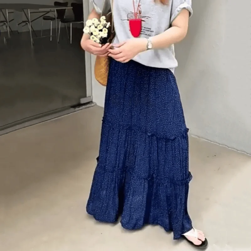 

Summer New Trendy Polka Dot Printed Skirt Women Korean Fashion High Waist Versatile Long Skirt Casual Y2k Skirt