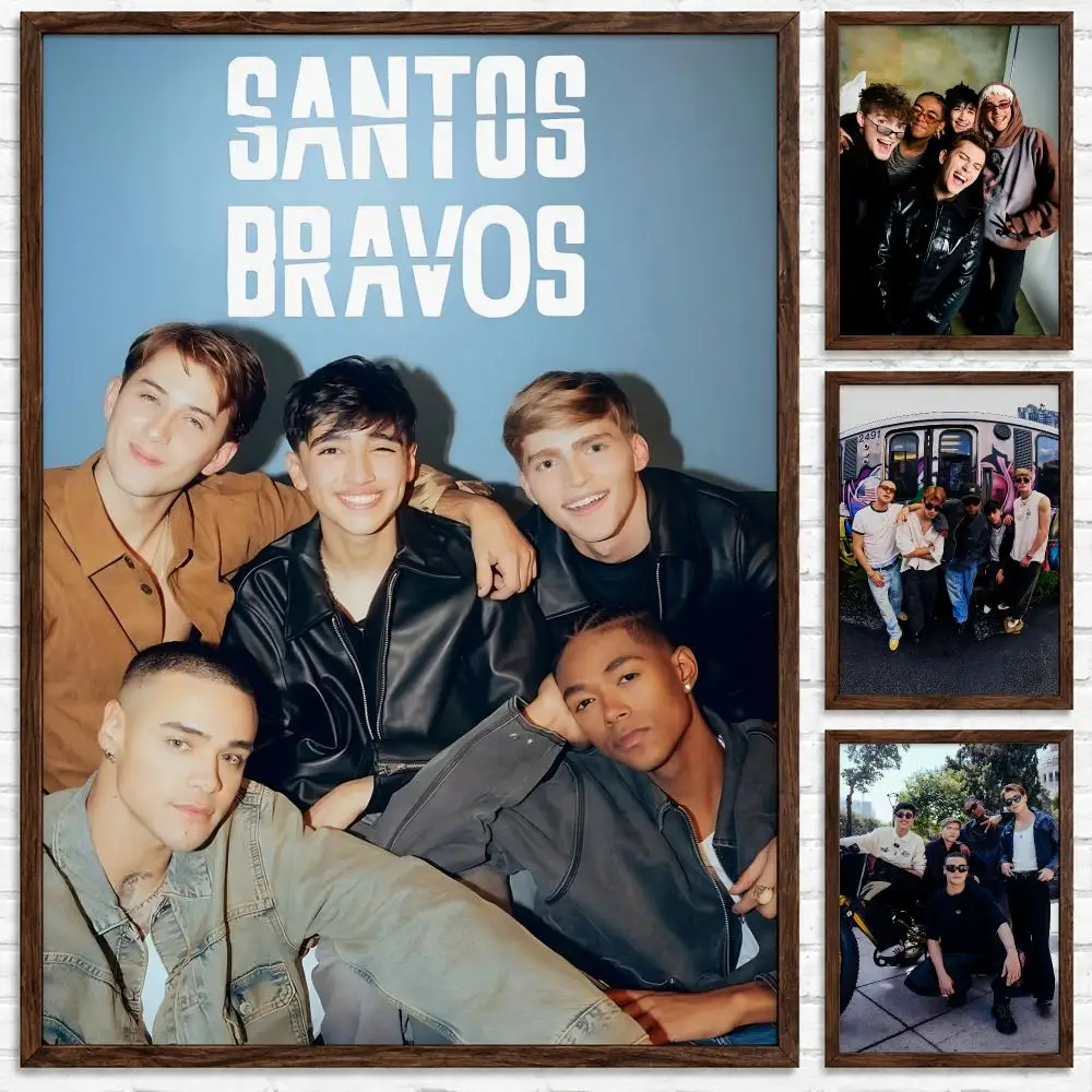 Latin Pop Boy Group Santos Bravos Poster Self‑Adhesive Waterproof Poster Sticker Coffee House Bar Wall Art Home Decor