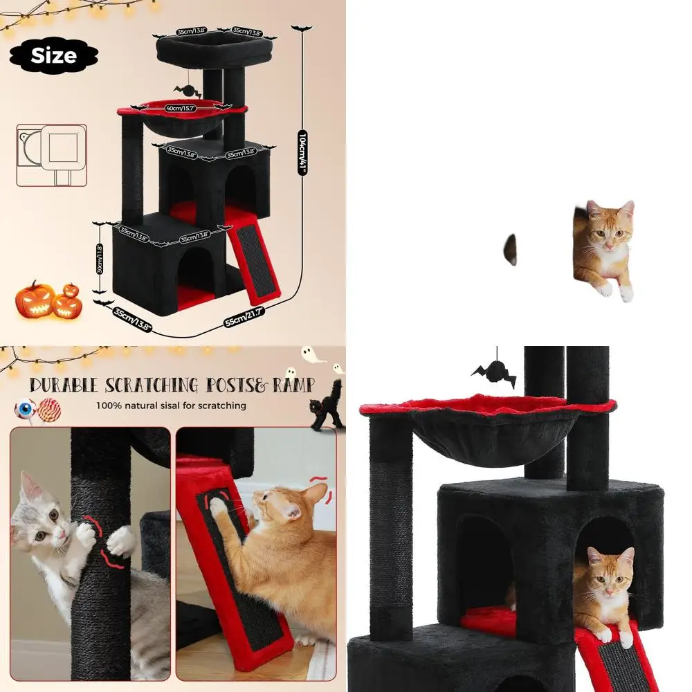 

Gothic-Style 41 Cat Tower with 2 Condos, Hammock, Padded Perch, Scratch Pad & Balls for Large Indoor Cats - Black