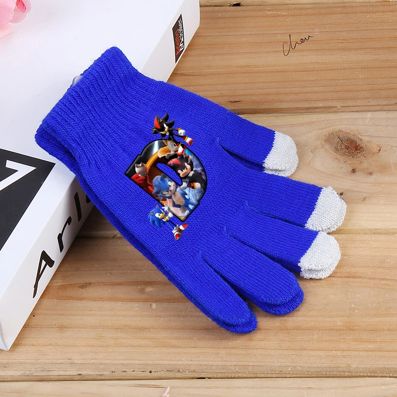 Sonics Gloves Anime Printed Letter A-Z Screen Gloved Kids Winter Warm Fashion Fingers Mittens Accessories Children Birthday Gift