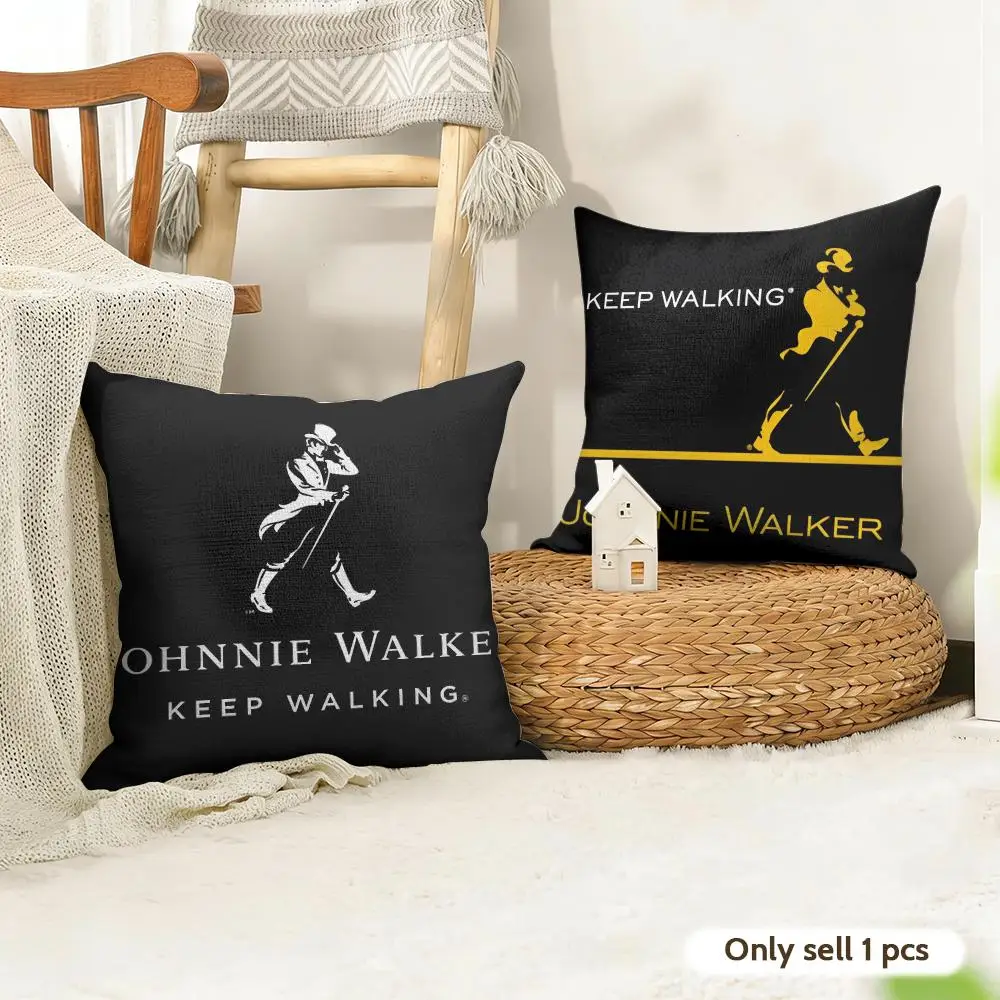 J-Johnnie W-Walker Logo Cushion Cover Organic Linen Square Pillow Case Durable Non-Allergenic And Kind To Skin
