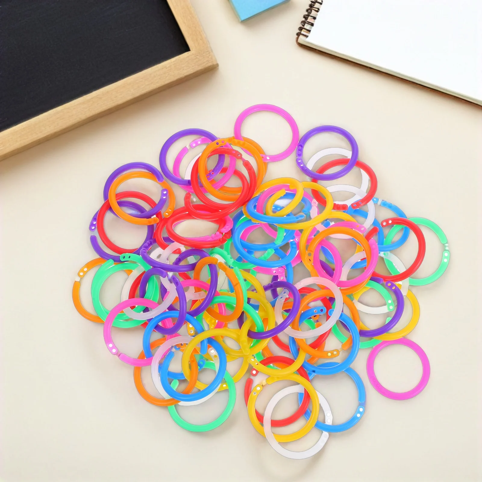 80Pcs Loose Leaf Binder Rings Multi-Color Small Plastic Circular Rings for Crafts Paper Binding Clips Notebook Organization
