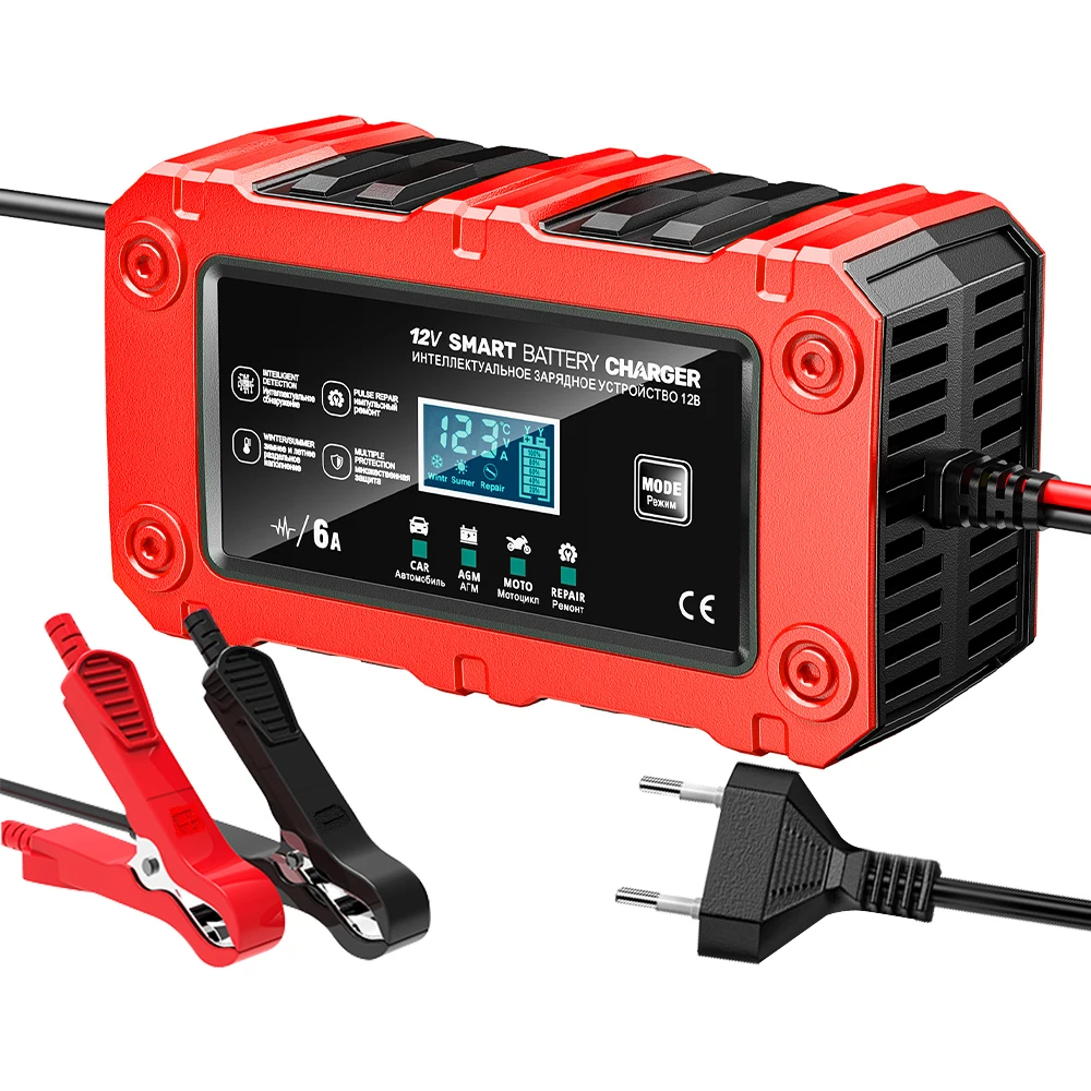 12V 6A Intelligent Pulse Repair Car Motorcycle SUV Battery Charging Lead-Acid Smart Battery Charger Maintenance Multifunctional