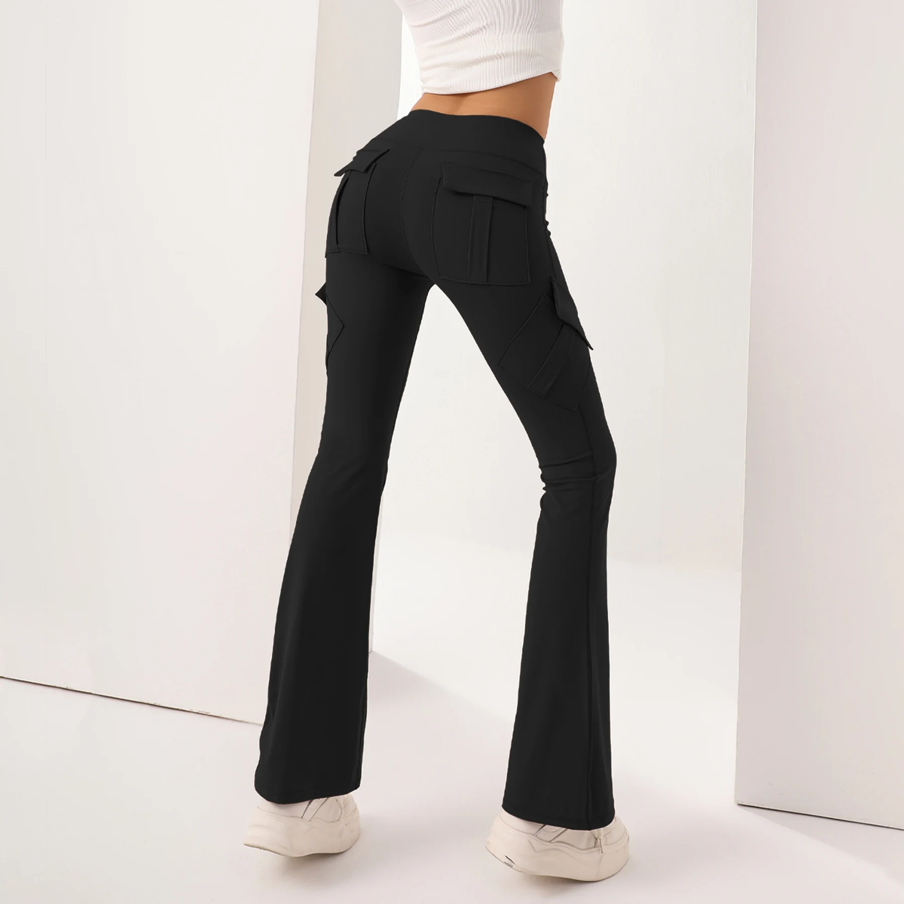 Flared Yoga Pants Women High Waist 5 Pockets Slim Fit Wide Leg Tummy Control Workout Dance Daily Comfort Activewear
