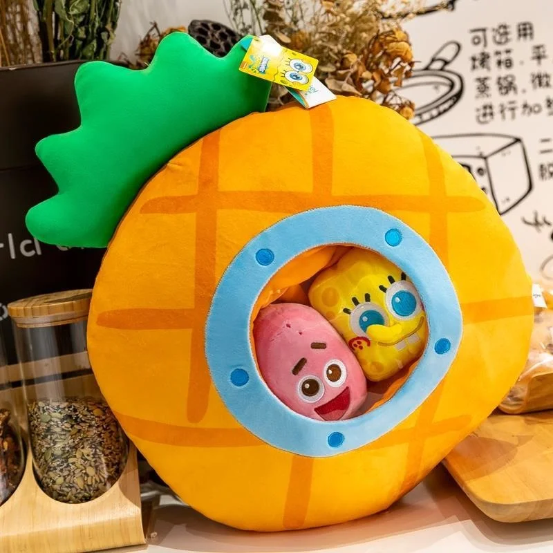 Anime Pineapple House Sponges Bob Patrick A Star Plush Toy Kawaii Cartoon Stuffed Animals Throw Pillow Dolls Toys For Children