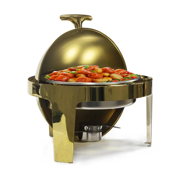 

Factory price 6L stainless steel chafing dishes for catering chafing dish buffet set luxury gold round roll top chafing dish