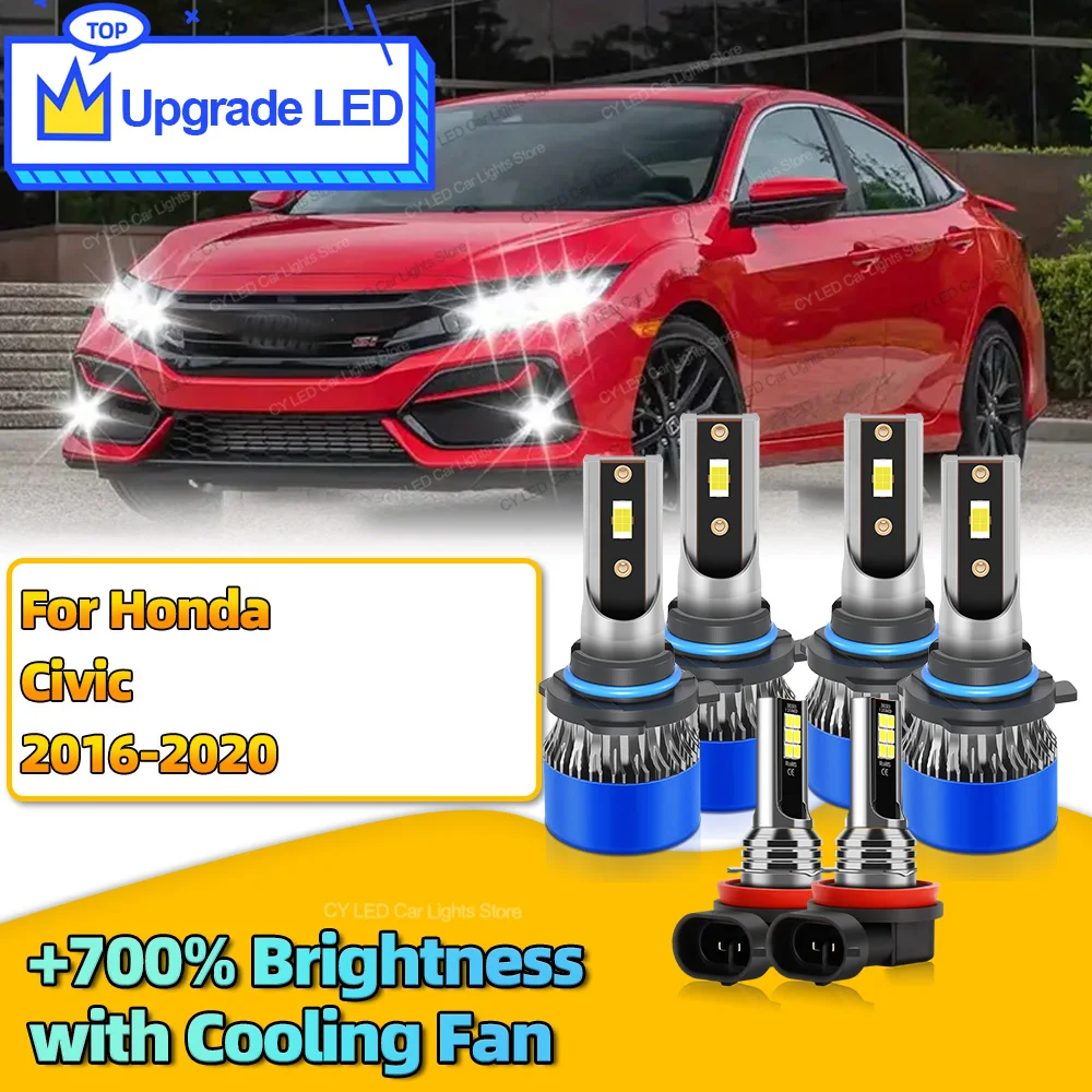 

6 шт. 30000LM светодиодные фары Canbus Автомобильная лампа HB3 HB4 H11 Автоматические противотуманные фары для Honda Civic 2016 2017 2018 2019 2020