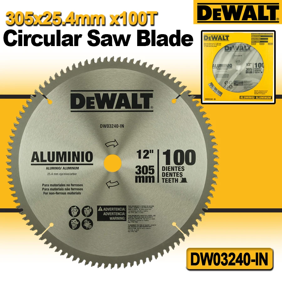 

DEWALT Circular Saw Blade 12" 305x25.4 mm x100T Tungsten Carbide Saw Blades For Aluminium Tool Accessories No.DW03240