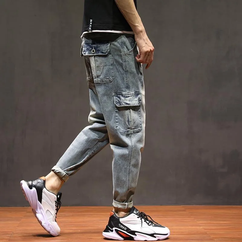 

Trendy Workwear Denim Jeans Men Loose Straight Casual Versatile Vintage Harlan Pants Multiple kets Autumn New Sle