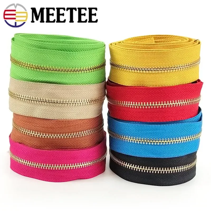 2/5Yards Meetee 5# Open-End Metal Zippers Tape Decorative Bag Clothes Backpack Repair Continuous Zips DIY Sewing Accessories