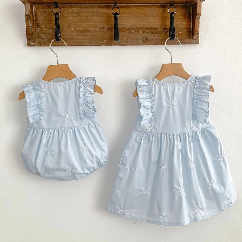 2025 New Summer Kids Princess Dresses Sleeveless Cotton Embroidery Infant Baby Romper Baby Girl Party Dress Sister Clothing