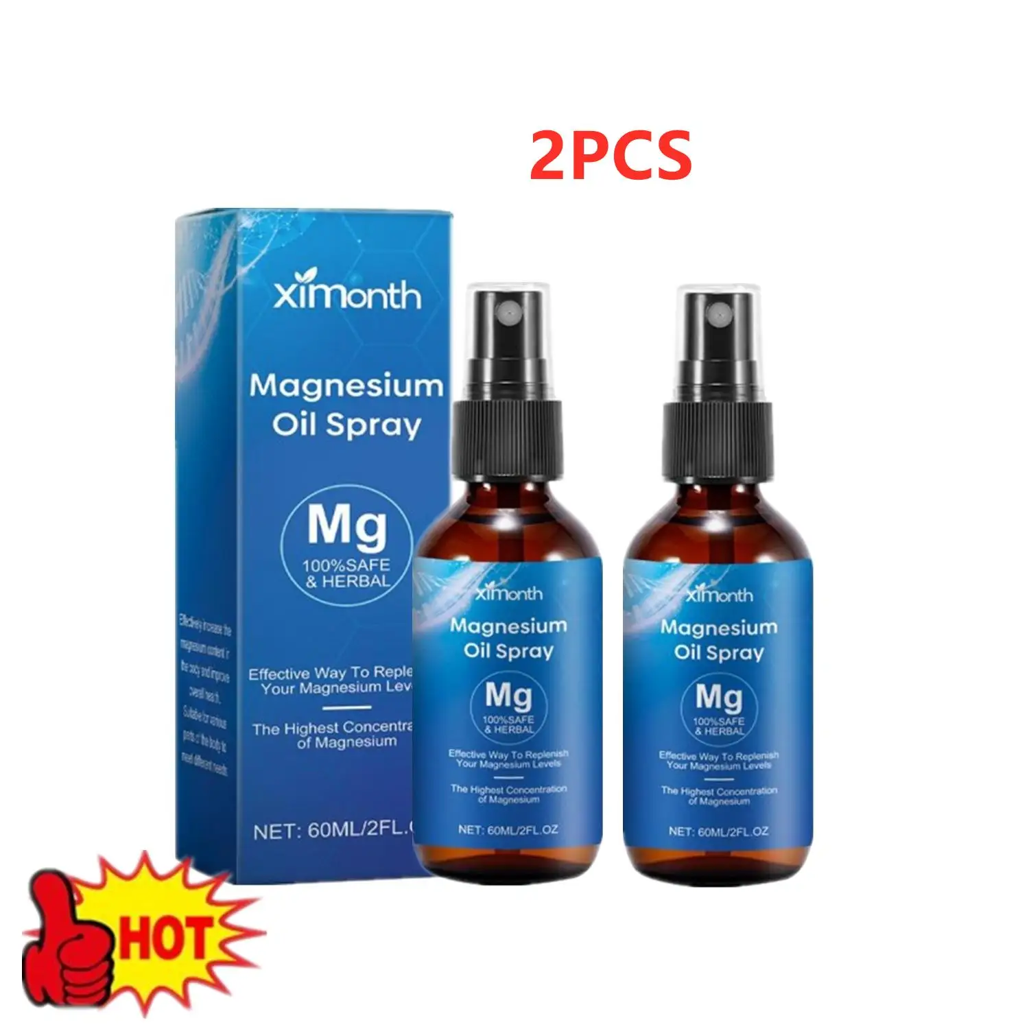 2PCS 60ml 100% Pure Magnesium Oil Spray Non-GMO Relieve Muscle Body Pain Smoothes&Softens Skin For Better Sleep Quality